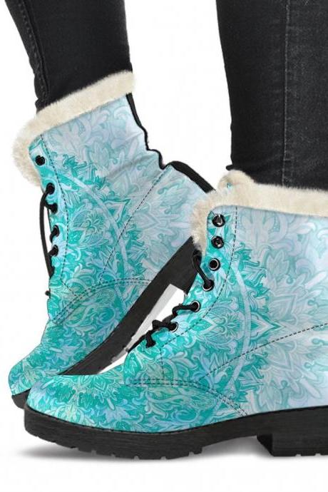 Mandala Winter Boots Handcrafted Women Boots, Vegan Leather Boots, Animal Friendly Boots, Women