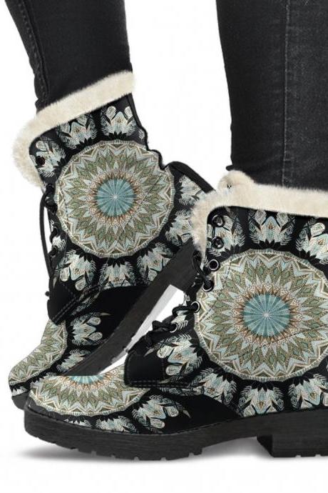 Mandala Winter Boots Handcrafted Women Boots, Vegan Leather Boots, Animal Friendly Boots, Women