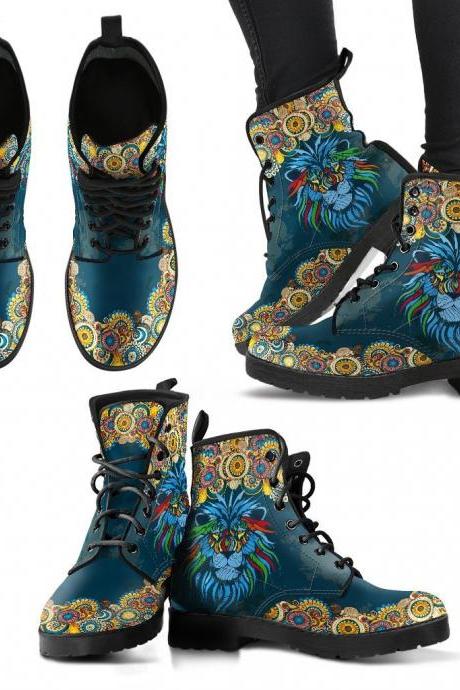 Lion Paisley Boots Handcrafted women Boots, photography Vegan Leather Boots, animal friendly Boots, Women Girl Gift, Classic Boot