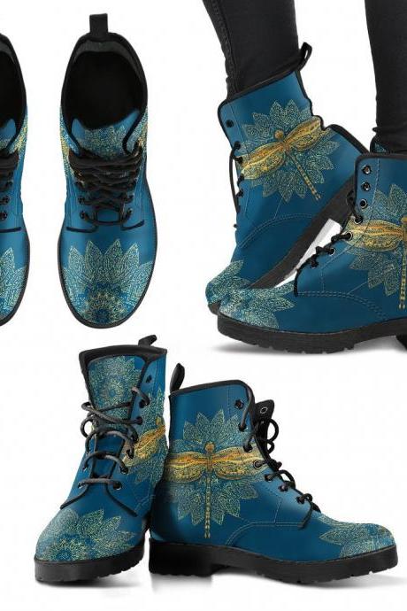 Gold Mandala Dragonfly women Boots, Vegan Leather Boots, animal friendly Boots, Classic Boot, Eco leather, Animal friendly