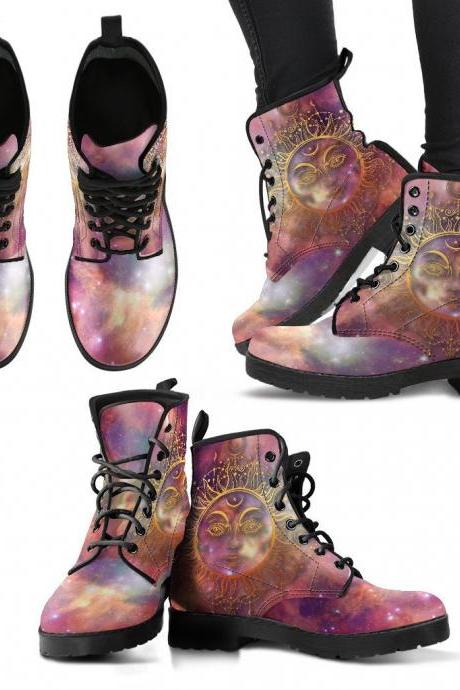 Galaxy Sun Moon women Boots, Vegan Leather Boots, animal friendly Boots, Classic Boot, Eco leather, Animal friendly