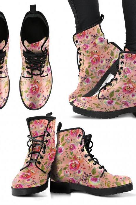 Floral Watercolour Roses Peonies women Boots, Vegan Leather Boots, animal friendly Boots, Classic Boot, Eco leather, Animal friendly