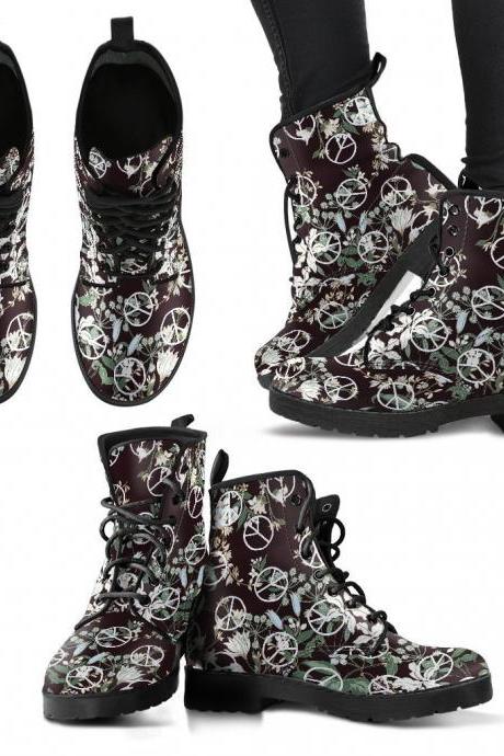 Floral Peace women Boots, Vegan Leather Boots, animal friendly Boots, Classic Boot, Eco leather, Animal friendly