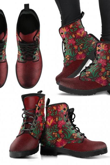 Floral Pattern women Boots, Vegan Leather Boots, animal friendly Boots, Classic Boot, Eco leather, Animal friendly