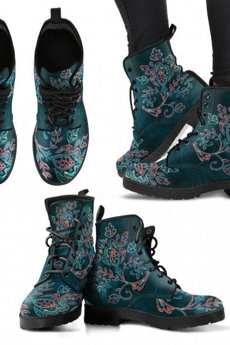 Floral Paisley women Boots, Vegan Leather Boots, animal friendly Boots, Classic Boot, Eco leather, Animal friendly