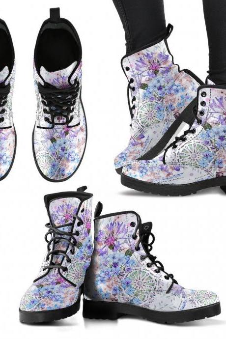 Floral mandala women Boots, Vegan Leather Boots, animal friendly Boots, Classic Boot, Eco leather, Animal friendly
