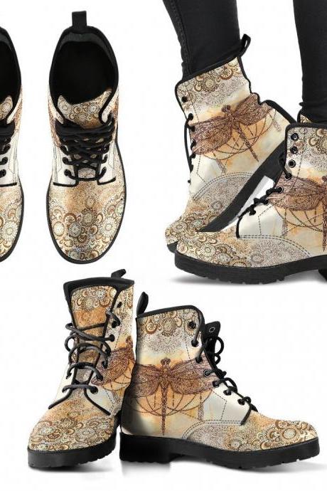Dragonfly Paisley Boots Handcrafted women Boots, Vegan Leather Boots, animal friendly Boots, Women Girl Gift, Classic Boot