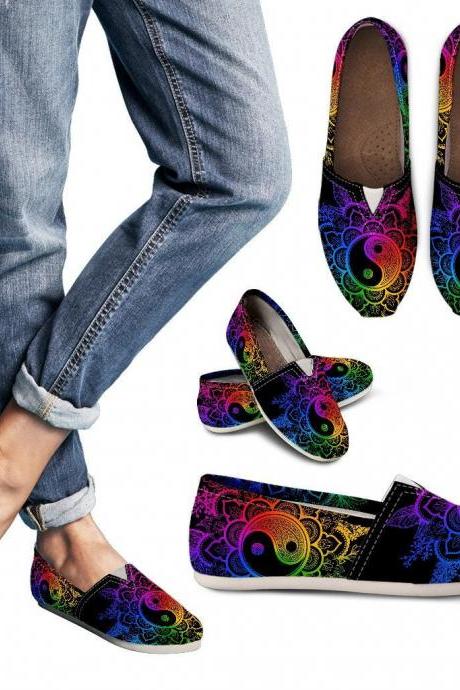 Colorful YinYang Slip Ons Casual Women Shoes, Handmade Women Shoes, Slip on Shoes, dream shoes