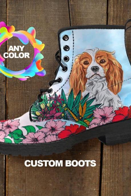 Cavalier King Charles Spaniel BOOTS, Spaniel Leopard Custom Picture, Animal lovers, Women Boots