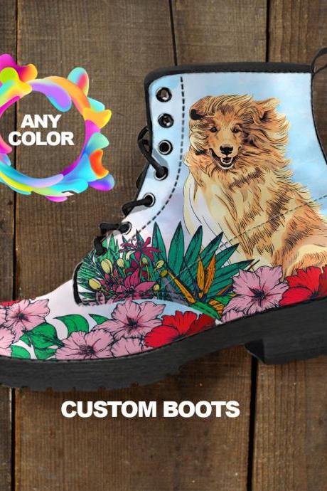 Rough Collie BOOTS, Rough Collie lover Custom Picture, Animal lovers, Women Boots