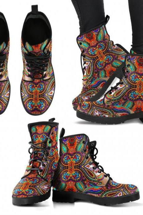 Colorful Paisley Boots Handcrafted Women Boots, Vegan Leather Boots, Animal Friendly Boots, Women Girl Gift, Classic Boot