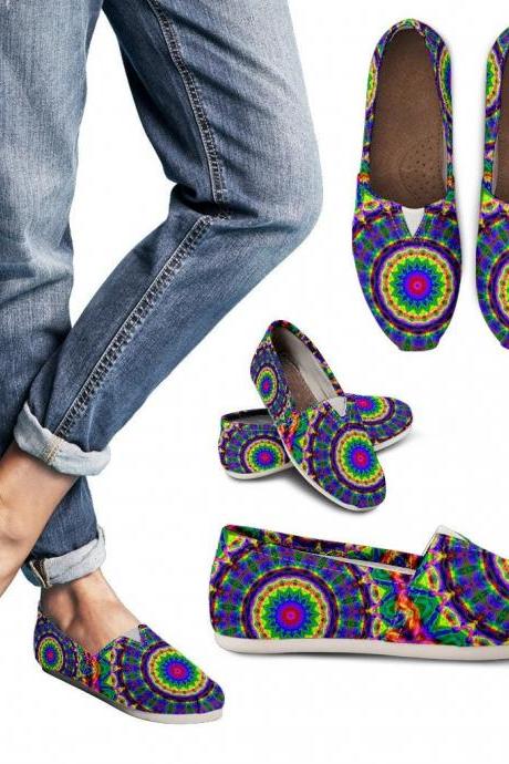 Colorful Mandala Slip Ons Casual Women Shoes, Handmade Women Shoes, Slip On Shoes, Dream Shoes