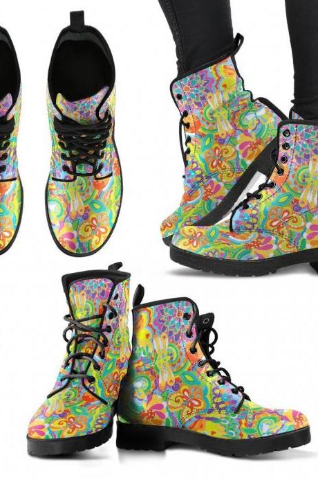 Colorful Dragonfly Boots Handcrafted Women Boots, Photography Vegan Leather Boots, Animal Friendly Boots, Women Girl Gift, Classic Boot