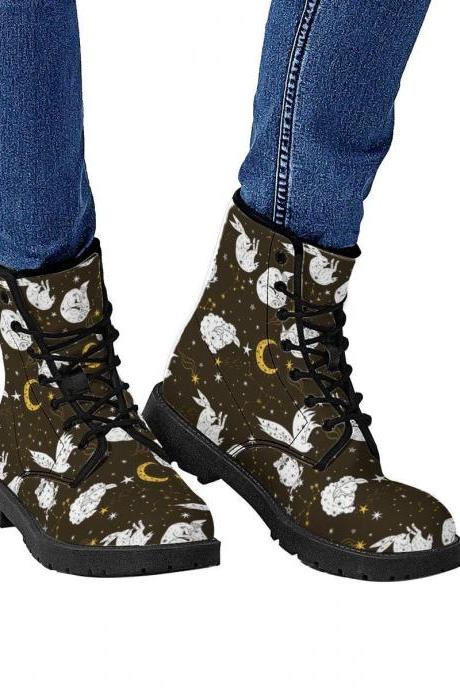 Andromeda Boots, Fox Leather Boots, Constellation Boots, Streetwear, Women Girl Gift, Rabbit, Owl, Bunny, Classic Boot, Footwear